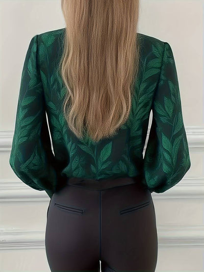 Blusa de Mangas Largas con Motivo de Hojas para Mujeres | Ideal para Uso Diario y Profesional