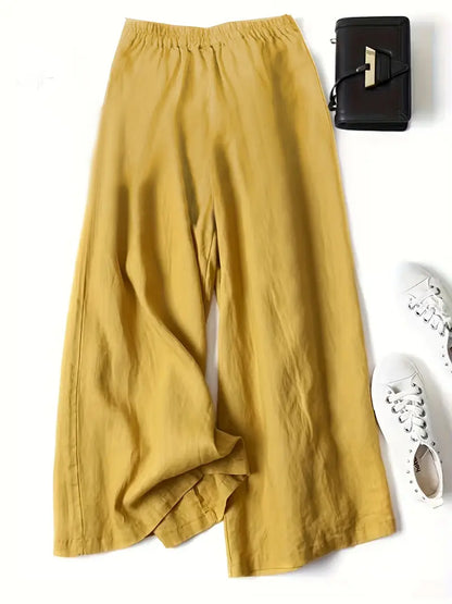 Pantalón De Corte Amplio Con Cintura Elástica Trasera Y Bolsillos Laterales Para Mujer | Ideal Para Uso Diario
