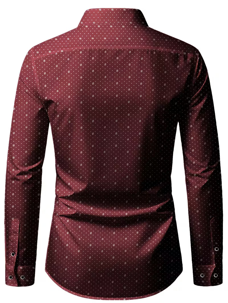 Camisa de Manga Larga con Motivo Microimpreso y Cuello Clásico para Hombre | Ideal para Uso Diario y Contextos Formales