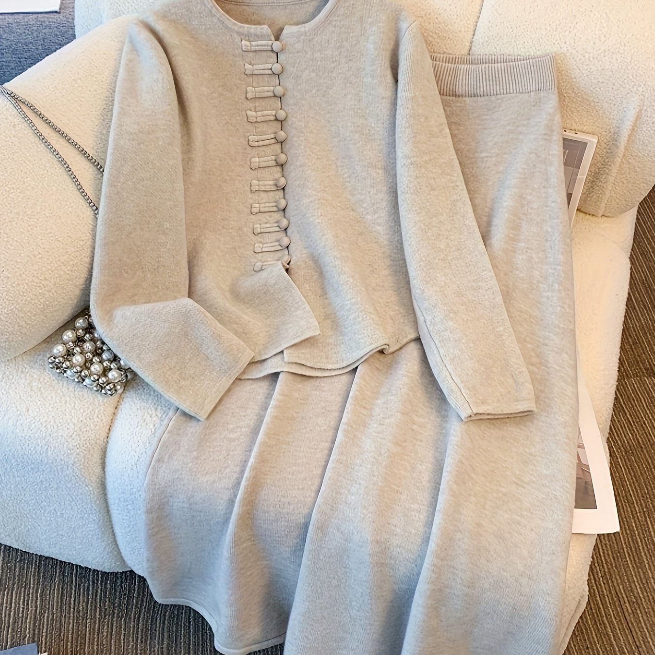 Conjunto De Dos Piezas Con Cárdigan De Manga Larga Para Mujer | Ideal Para Uso Diario