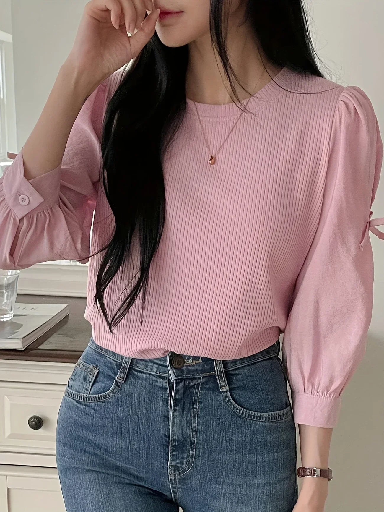 Blusa Con Detalle De Nudo En El Cuello Para Mujer | Ideal Para Uso Diario Y Oficina