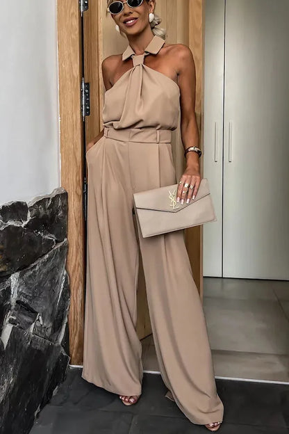 Mono con Cuello Halter y Piernas Anchas para Mujer | Ideal para Eventos y Salidas