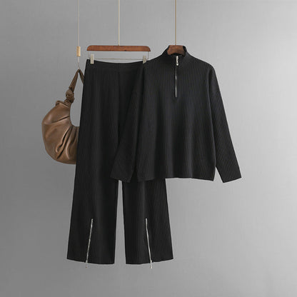 Conjunto de Top con Cremallera y Pantalón de Corte Amplio para Mujer | Ideal para Uso Diario y Salidas Informales