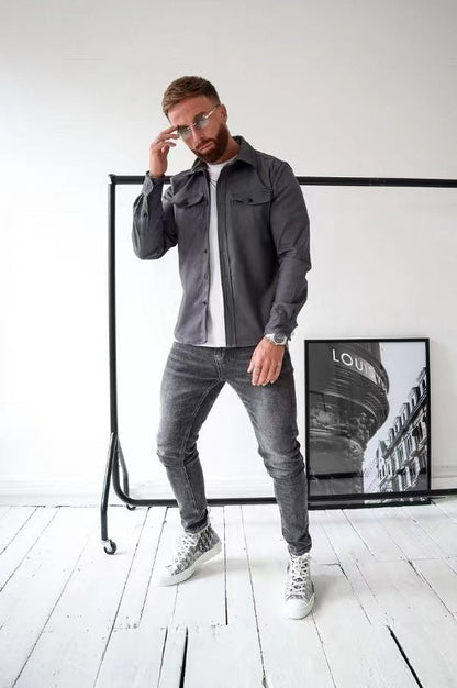 Sobrecamisa De Manga Larga Con Bolsillos En El Pecho Para Hombre | Ideal Para Uso Diario Y Contextos Variados