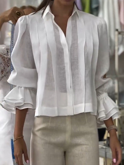 Blusa Corta con Pliegues Verticales y Mangas Abullonadas para Mujeres | Ideal para Uso Diario y Actividades Informales