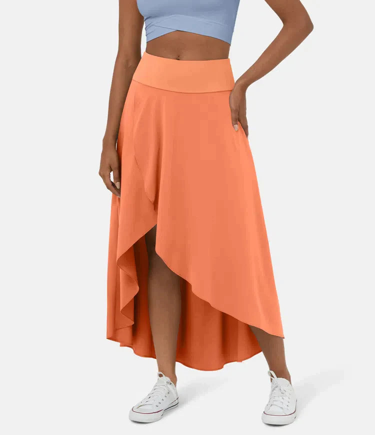Falda Midi De Talle Alto Con Bajo Fruncido Para Mujer | Ideal Para Uso Diario