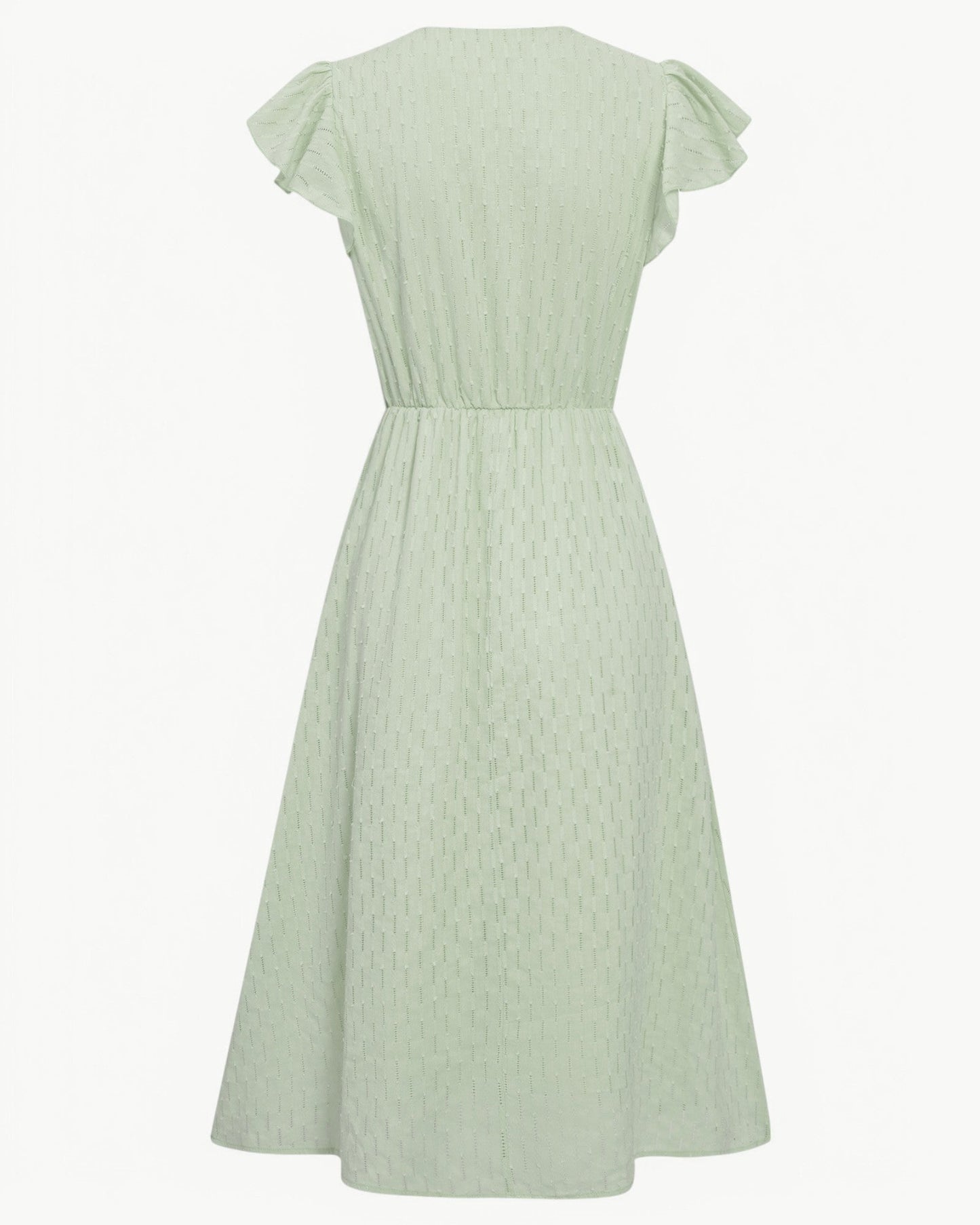 Vestido Midi Con Mangas De Volantes Y Cuello En V Para Mujer | Ideal Para Uso Diario