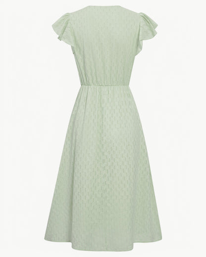 Vestido Midi Con Mangas De Volantes Y Cuello En V Para Mujer | Ideal Para Uso Diario