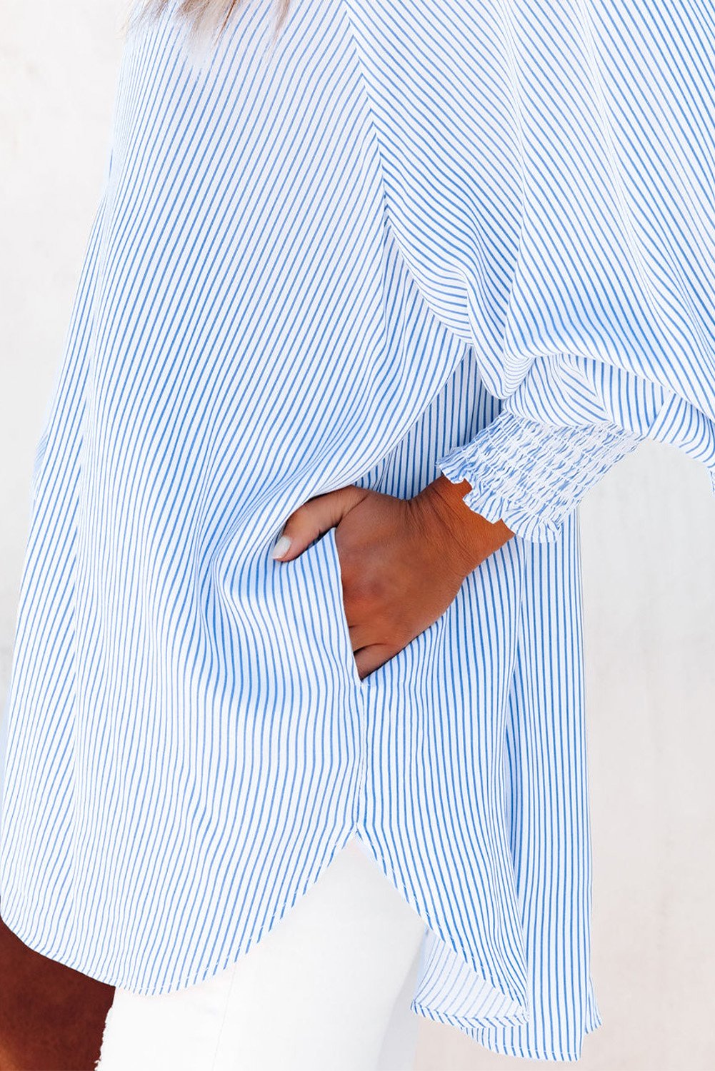 Camisa Midi Con Estampado De Rayas Y Mangas Oversize Para Mujer | Ideal Para Uso Diario Y Viajes