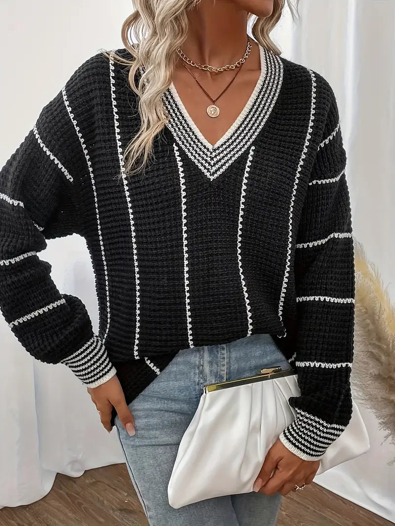 Jersey De Manga Larga Con Rayas Verticales Para Mujer | Ideal Para Uso Diario Y Superposición