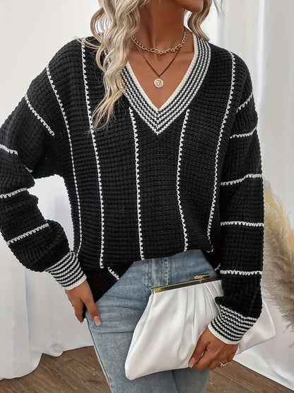Jersey De Manga Larga Con Rayas Verticales Para Mujer | Ideal Para Uso Diario Y Superposición