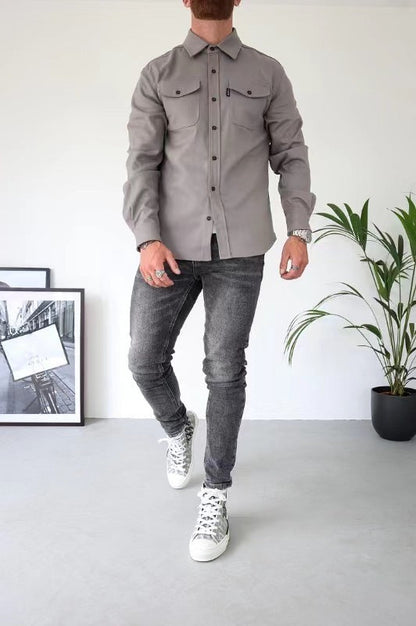 Sobrecamisa Con Bolsillos En El Pecho Y Cierre Abotonado Para Hombre | Ideal Para Uso Diario