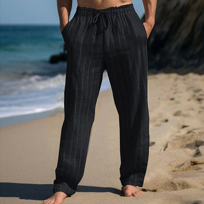 Pantalón De Corte Recto Con Cintura Elástica Y Rayas Verticales Para Hombre | Ideal Para Uso Diario