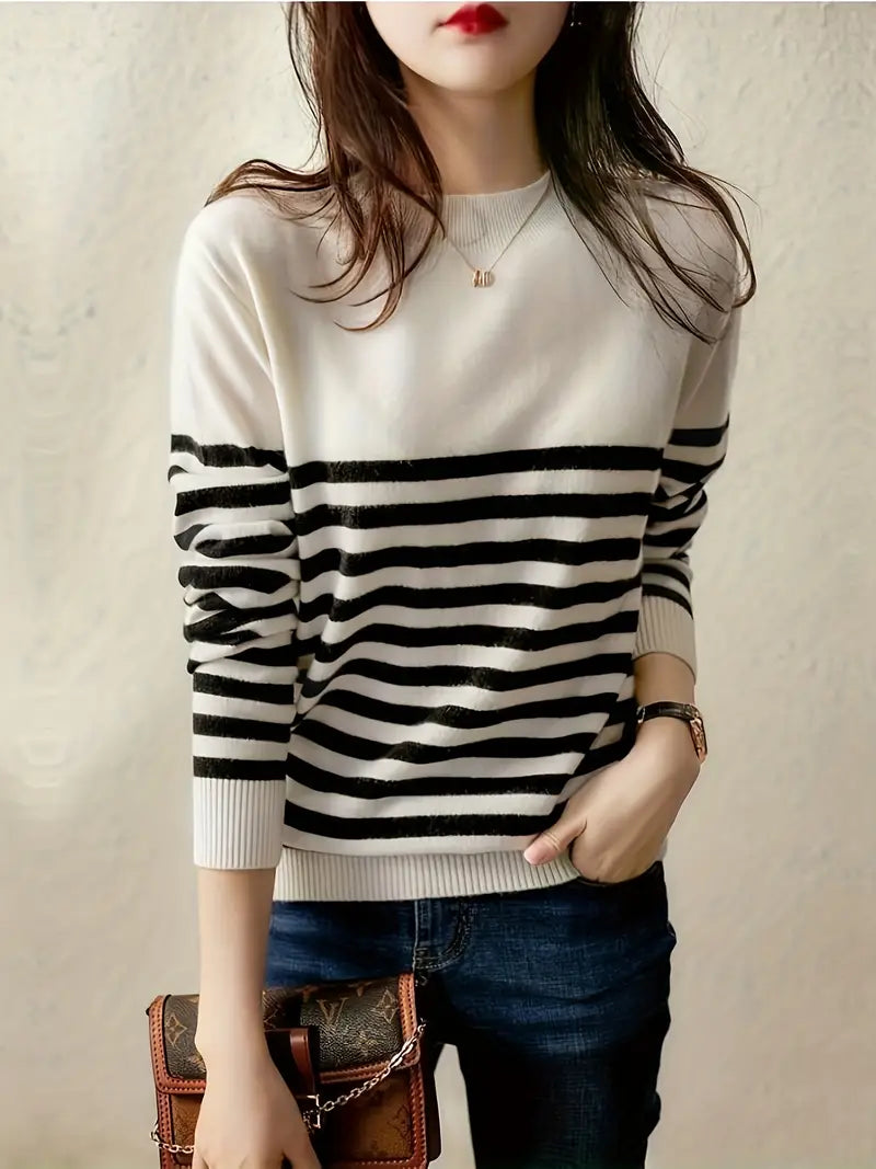 Jersey De Rayas con Cuello Redondo para Mujer | Ideal para Uso Diario
