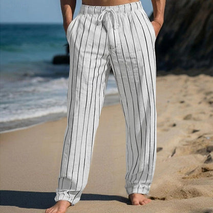Pantalón De Corte Recto Con Cintura Elástica Y Rayas Verticales Para Hombre | Ideal Para Uso Diario