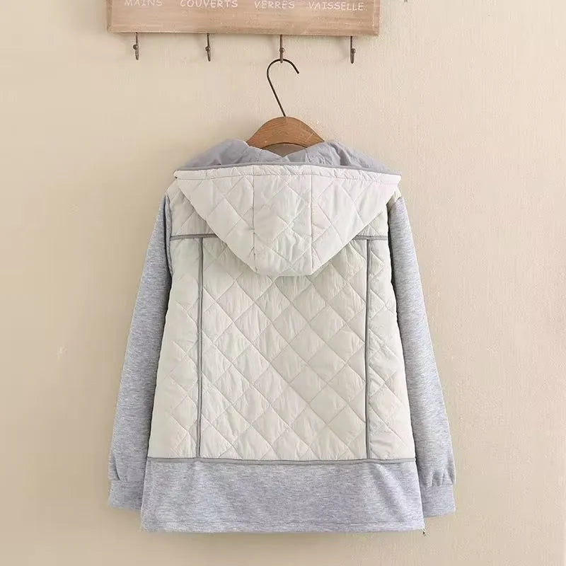 Chaqueta Acolchada con Capucha y Patrón de Rombos para Mujer en Tallas Grandes | Ideal para Invierno