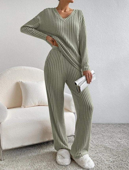 Conjunto de Top de Manga Larga y Pantalón de Corte Amplio para Mujer | Ideal para Uso Diario y Actividades Informales