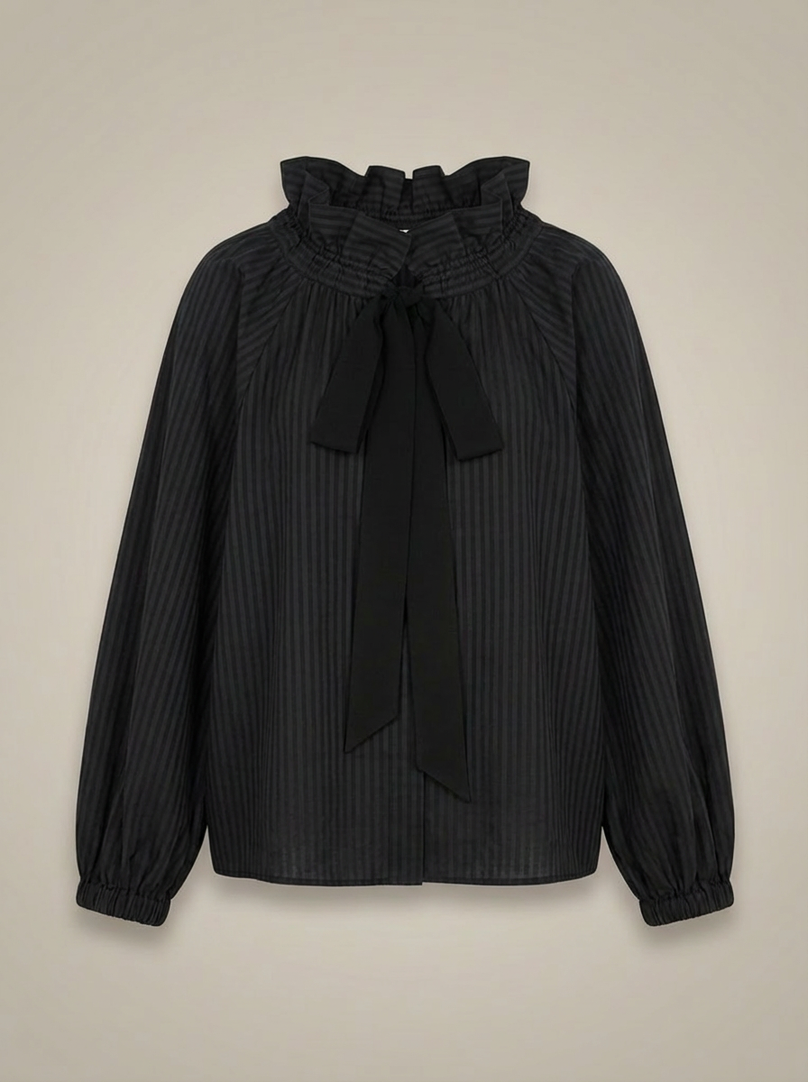 Blusa Ajustada Con Motivo De Cuadros Y Cuello Con Lazo Para Mujer | Ideal Para Uso Diario Y Profesional