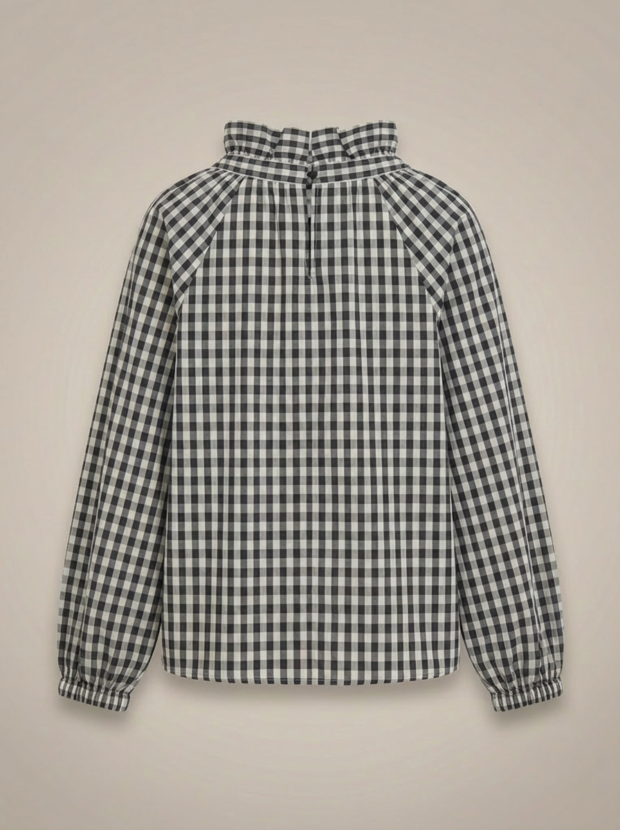 Blusa Ajustada Con Motivo De Cuadros Y Cuello Con Lazo Para Mujer | Ideal Para Uso Diario Y Profesional