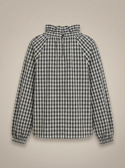 Blusa Ajustada Con Motivo De Cuadros Y Cuello Con Lazo Para Mujer | Ideal Para Uso Diario Y Profesional