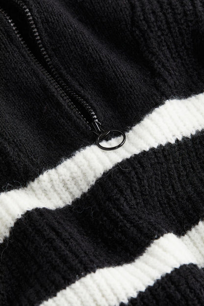 Jersey De Punto Con Rayas Y Cuello Con Cremallera Para Mujer | Ideal Para Uso Diario