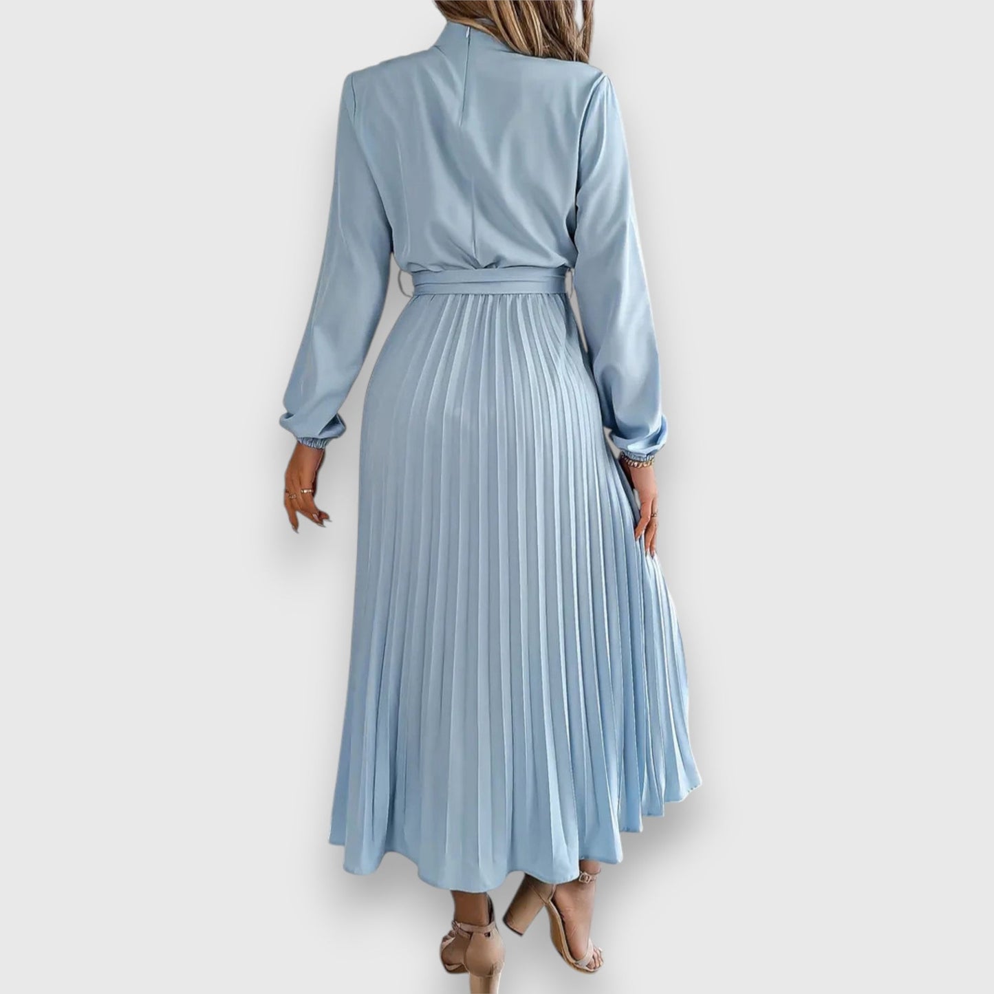 Vestido Midi Con Falda Plisada Y Cinturón Ajustable Para Mujer | Ideal Para Ocasiones Formales Y Uso Diario