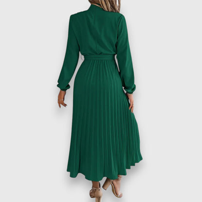 Vestido Midi Con Falda Plisada Y Cinturón Ajustable Para Mujer | Ideal Para Ocasiones Formales Y Uso Diario