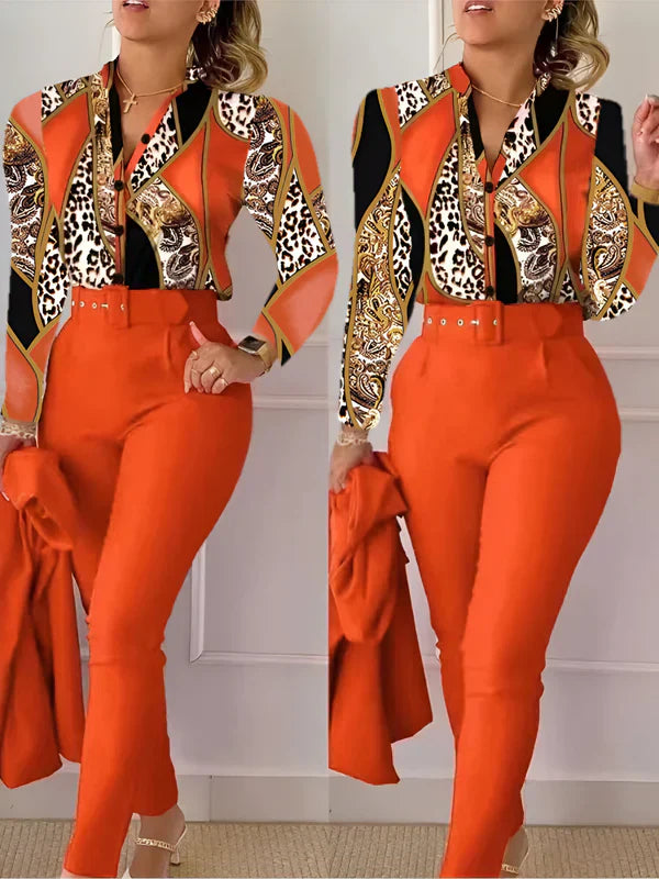 Conjunto De Dos Piezas con Top De Escote En V y Pantalón De Cintura Alta para Mujer | Ideal para Uso Diario y Entornos Formales