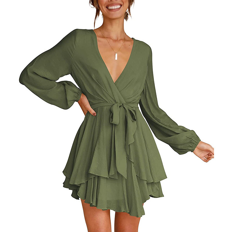 Vestido con Escote en V y Mangas Lanterna Para Mujer | Ideal Para Eventos y Salidas Informales