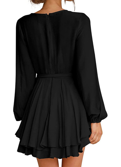 Vestido con Escote en V y Mangas Lanterna Para Mujer | Ideal Para Eventos y Salidas Informales