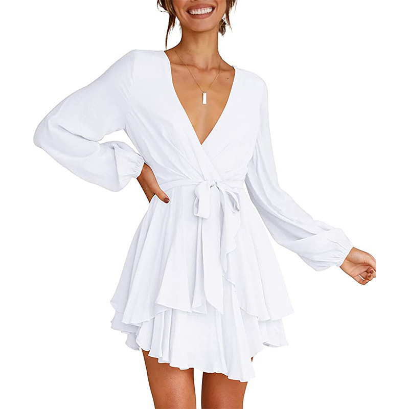 Vestido con Escote en V y Mangas Lanterna Para Mujer | Ideal Para Eventos y Salidas Informales