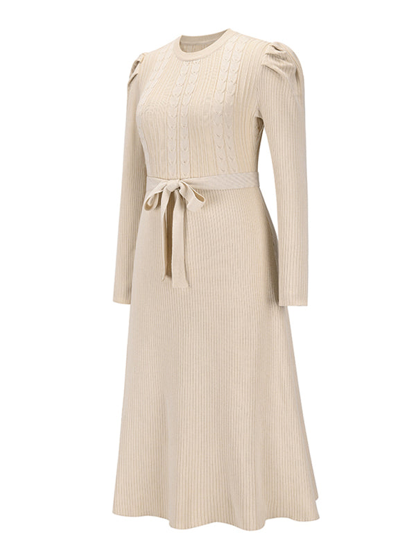 Vestido Midi Con Manga Larga Y Cinturón Para Mujer | Ideal Para Uso Diario