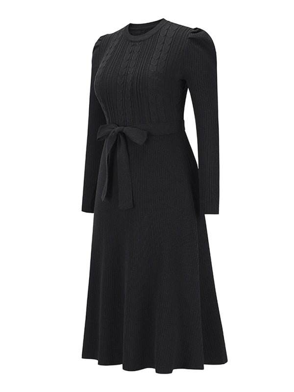 Vestido Midi Acanalado con Cinturón para Anudar para Mujer | Ideal para Uso Diario