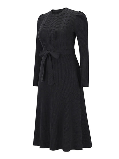 Vestido Midi Acanalado con Cinturón para Anudar para Mujer | Ideal para Uso Diario