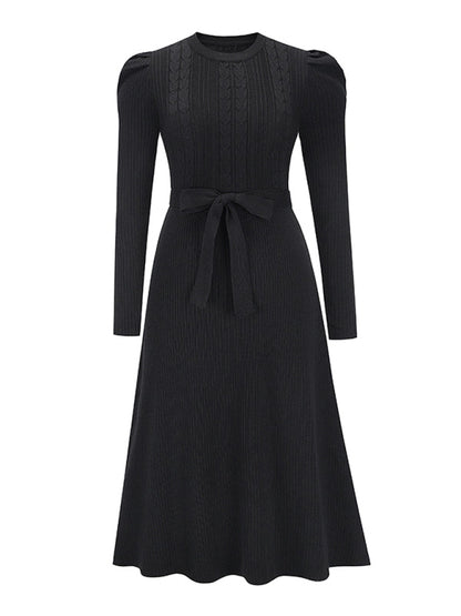 Vestido Midi Con Manga Larga Y Cinturón Para Mujer | Ideal Para Uso Diario