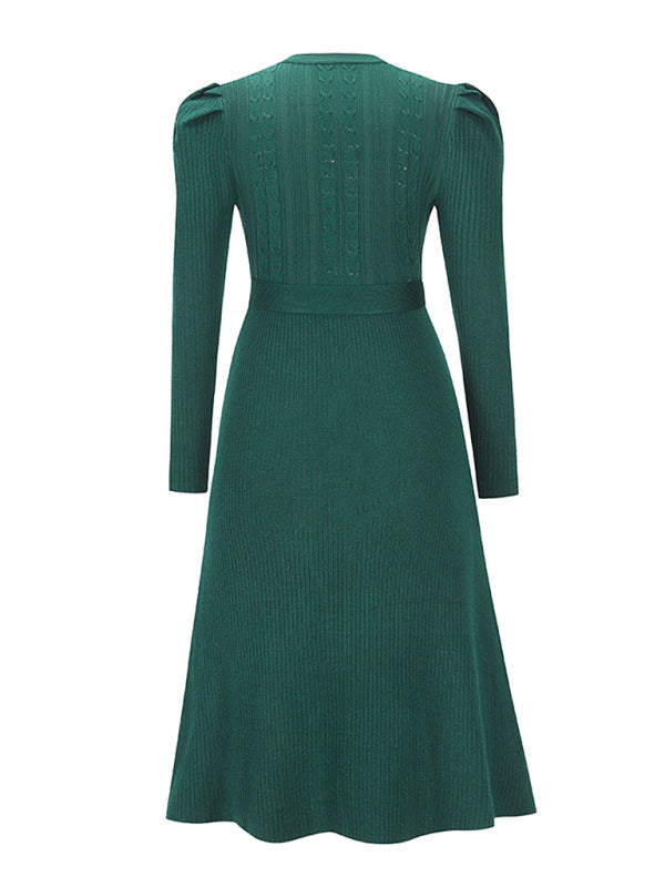 Vestido Midi Con Estructura Acanalada, Cinturón Ajustable Y Fenda Frontal Para Mujer | Ideal Para Uso Diario O Profesional