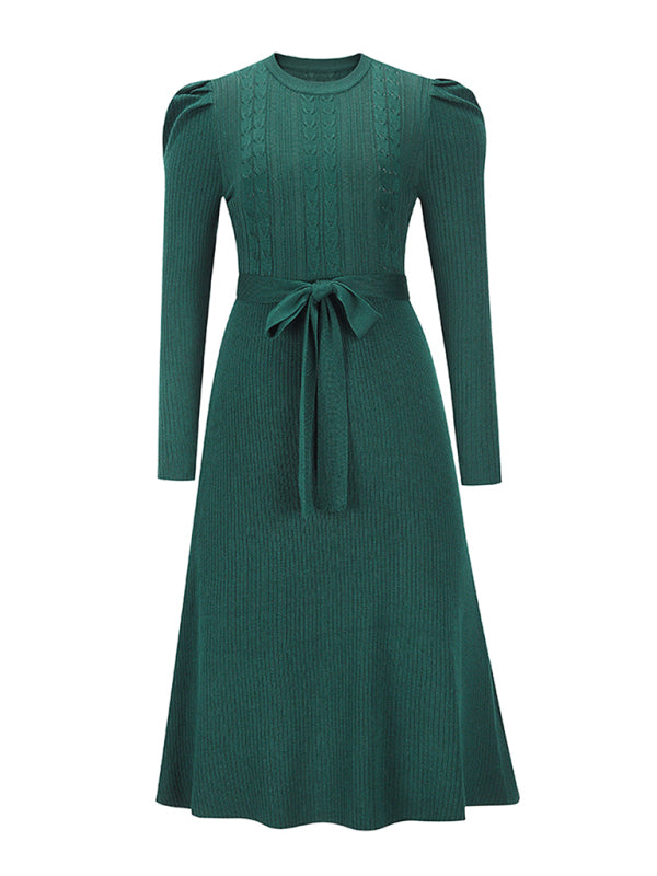 Vestido Midi Acanalado con Cinturón para Anudar para Mujer | Ideal para Uso Diario