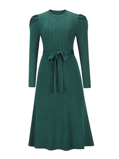 Vestido Midi Acanalado con Cinturón para Anudar para Mujer | Ideal para Uso Diario