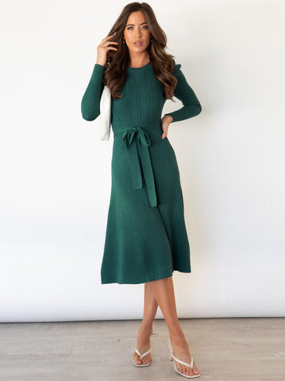 Vestido Midi Con Corte Ajustado En El Busto Y Cinturón A La Cintura Para Mujer | Ideal Para Uso Diario Y Salidas Urbanas