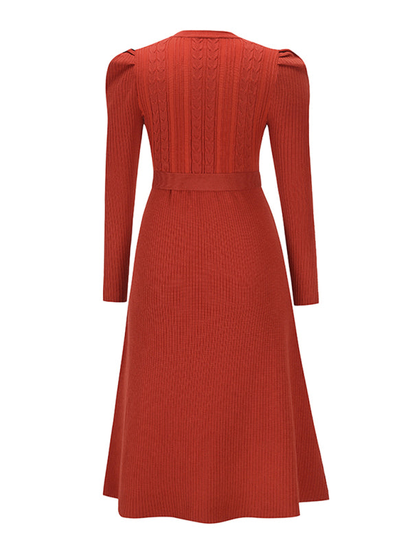 Vestido Midi Con Estructura Acanalada, Cinturón Ajustable Y Fenda Frontal Para Mujer | Ideal Para Uso Diario O Profesional