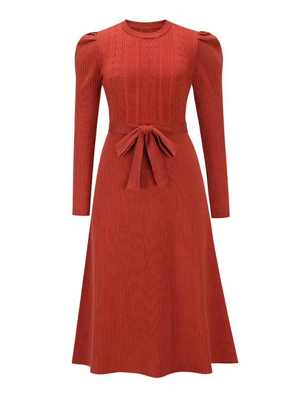 Vestido Midi Acanalado con Cinturón para Anudar para Mujer | Ideal para Uso Diario