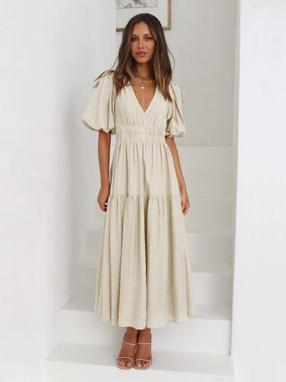 Vestido Midi Con Escote En V Y Corte A-Line Para Mujer | Ideal Para Uso Diario Y Salidas Informales
