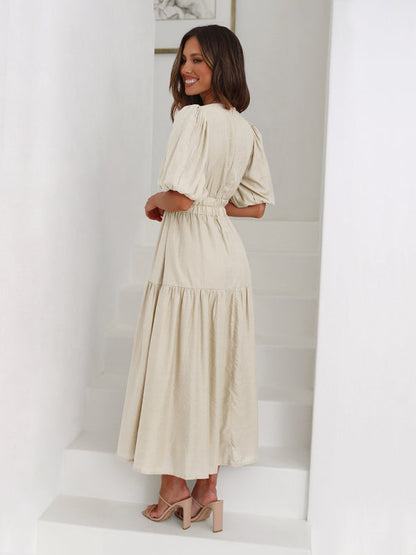 Vestido Midi Con Escote En V Y Corte A-Line Para Mujer | Ideal Para Uso Diario Y Salidas Informales