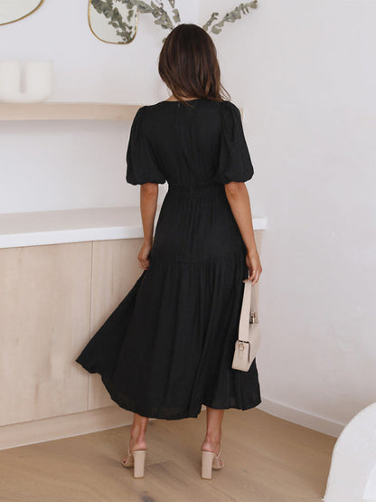 Vestido Midi Con Escote En V Y Corte A-Line Para Mujer | Ideal Para Uso Diario Y Salidas Informales