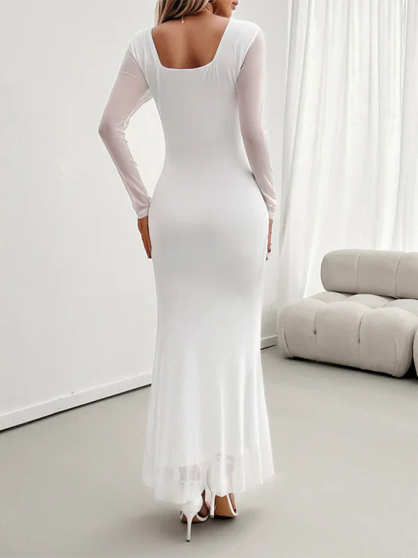 Vestido Largo con Volantes Diagonales, Cuello en V y Manga Larga para Mujer | Ideal para Uso Diario
