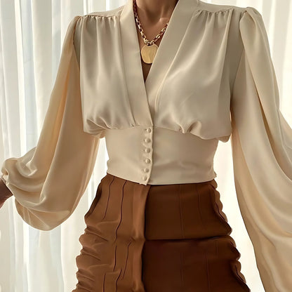 Blusa De Manga Larga Con Corte Entallado Y Escote En V Para Mujer | Ideal Para Uso Diario Y Profesional