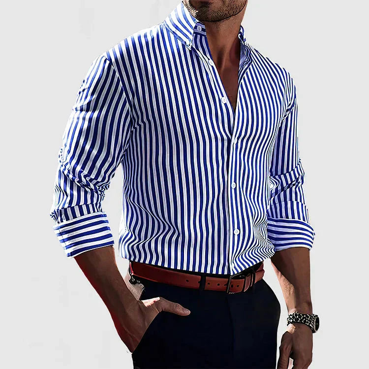 Camisa de Manga Corta con Cuello Clásico y Rayas Verticales para Hombre | Ideal para Días Cálidos y Uso Diario
