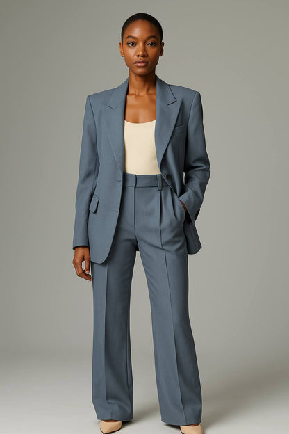 Conjunto de Dos Piezas con Blazer de Cuello en V y Pantalón para Mujer | Ideal para Oficina o Reuniones Profesionales