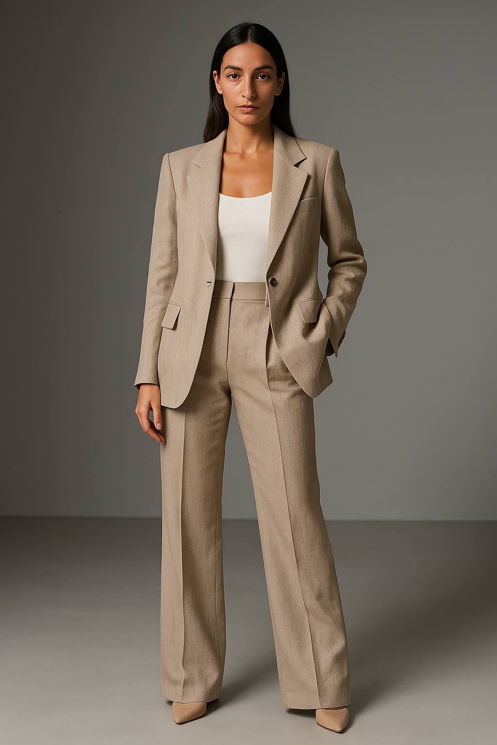 Conjunto de Dos Piezas con Blazer de Cuello en V y Pantalón para Mujer | Ideal para Oficina o Reuniones Profesionales