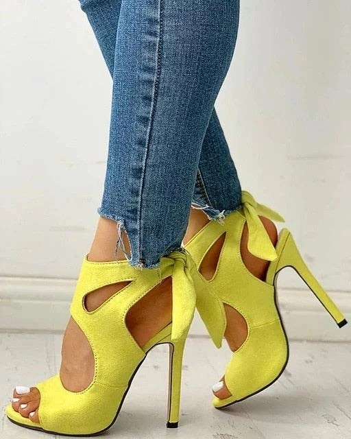 Sandalias de Tacón con Punta Abierta y Cordones al Tobillo para Mujer | Ideales para Eventos y Salidas Nocturnas